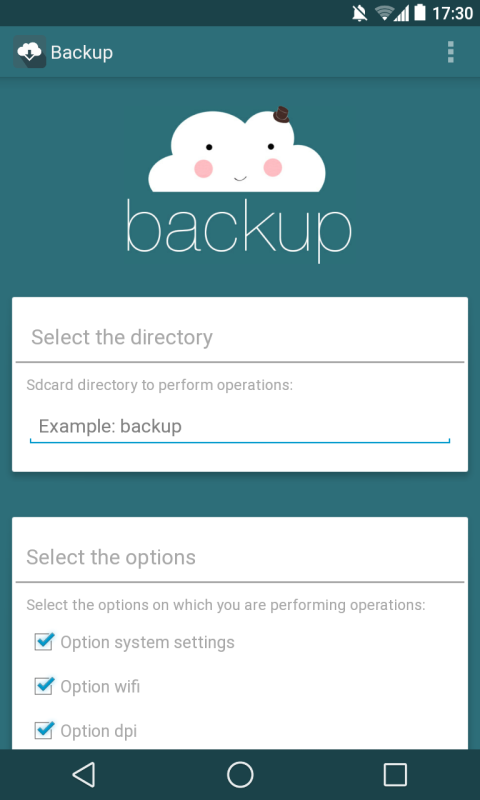 Interface inicial do Backup v3