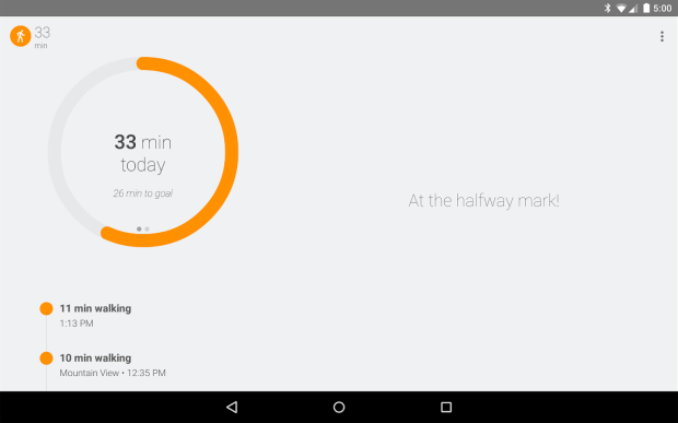 Resumo das atividades no Google Fit
