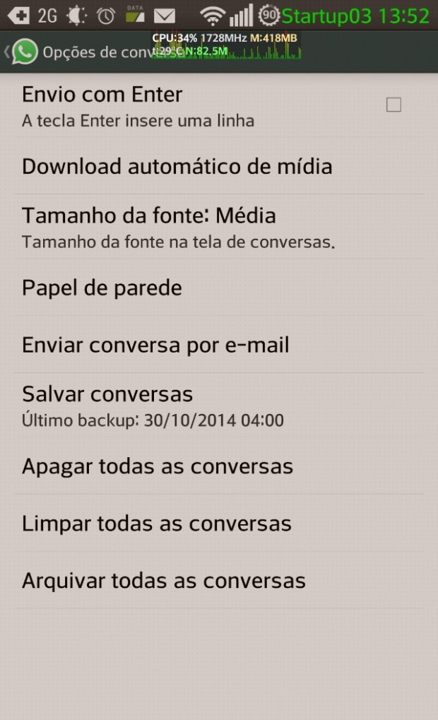 Opção para enviar conversas e arquivos por email no Whatsapp