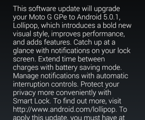 O Moto G GPe recebe atualização OTA para o Android 5.0.1 Lollipop