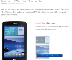 O LG G Pad da Verizon está sendo atualizado para o Android 5.0.2 Lollipop